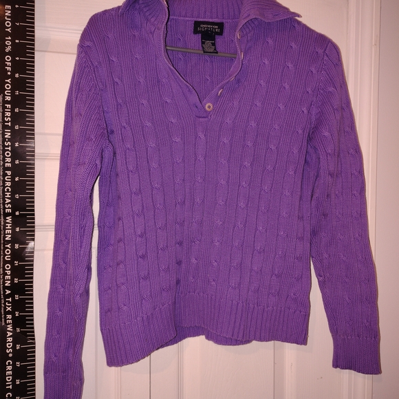 Purple Cable Knit Sweater Ladies Medium V Neck Knit Cable Sweater - Picture 4 of 7